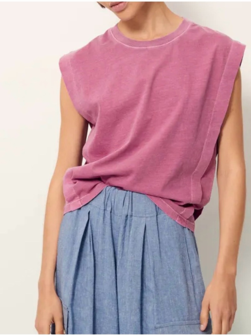 Sessun Orlando Crew neck Sleeveless Crewneck Muscle Tee mauve pink wide armholes